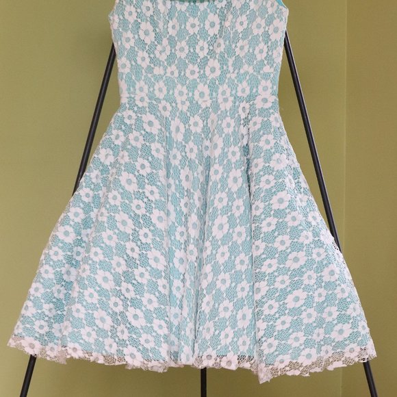 Beautiful Turquoise/Mint and White Lace Vintage Style Fit Flare Dress - Picture 6 of 7
